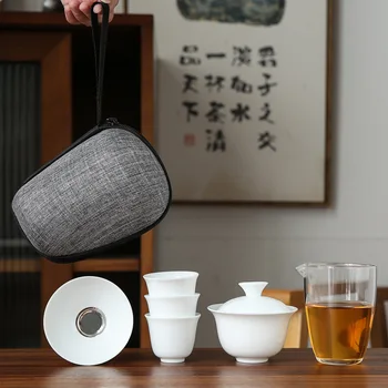 פורצלן שירות Gaiwan ספלי תה ספל של טקס התה קנקן תה סיני נייד קונג פו נסיעות ערכת תה בכוסות קרמיקה עם מסנן