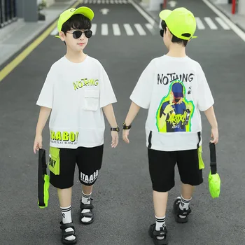 MODX 2023 בנים חליפת קיץ בייבי היפ הופ m2 שרוול קצר + מכנסיים 2piece ילדים כותנה ספורט הילד בנים בגדים להגדיר