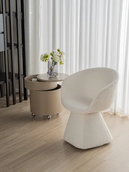 נורדי מעצב Rotatable איפור כיסאות אור יוקרה ריהוט הסלון משענת קפה הכיסא הביתה כבש קשמיר האוכל הכיסא