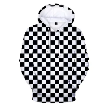3D הדפסה גיאומטרית סתיו חורף Harajuku שחור לבן לבדוק אופנה החולצה מתבגר Y2K נוחות ברדס מזדמן קט