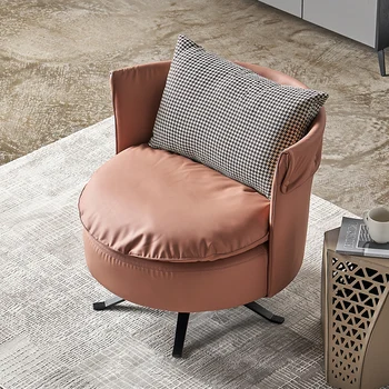 אחת הספה כיסא דמוי עור המסתובב נורדי אמנות האור יוקרה בסלון יחיד כיסא עגול עיצוב פנאי הכיסא