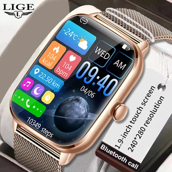 LIGE 2023 נשים שעון חכם גברים 1.9 אינץ מגע מלא צמיד מרובים ספורט שעונים עמיד למים שיחה קולית גברים Smartwatch בנות